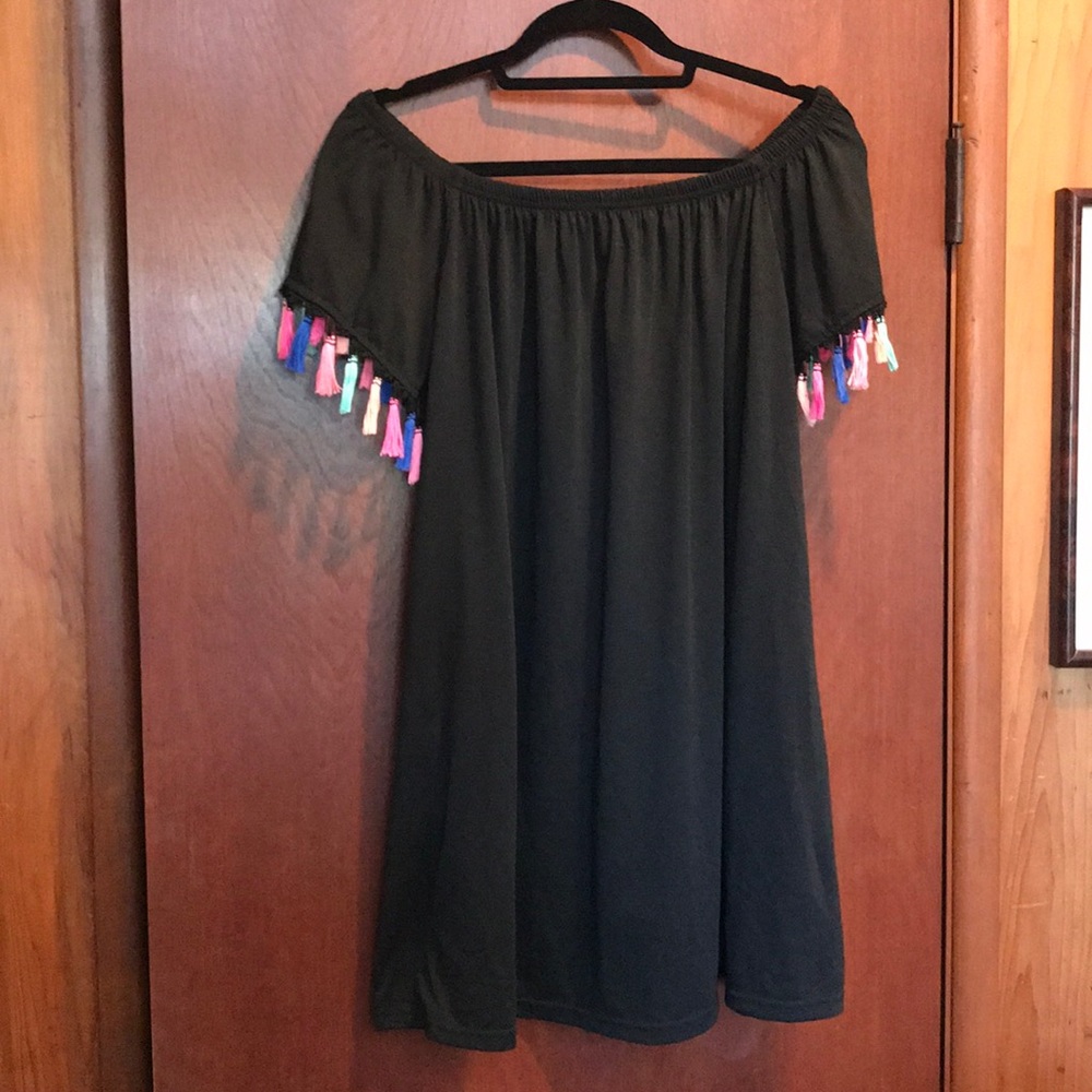 Black mini dress off the shoulder